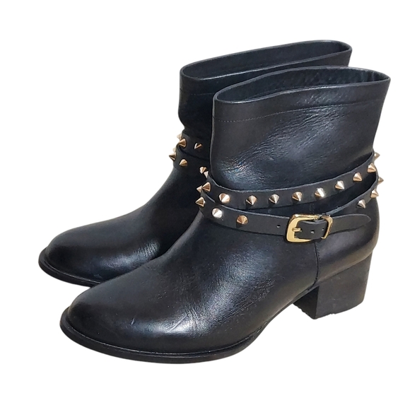 Matisse Biker Black Buttery Soft Leather Spike Studded and Buckle Ankle Boots - Picture 14 of 15